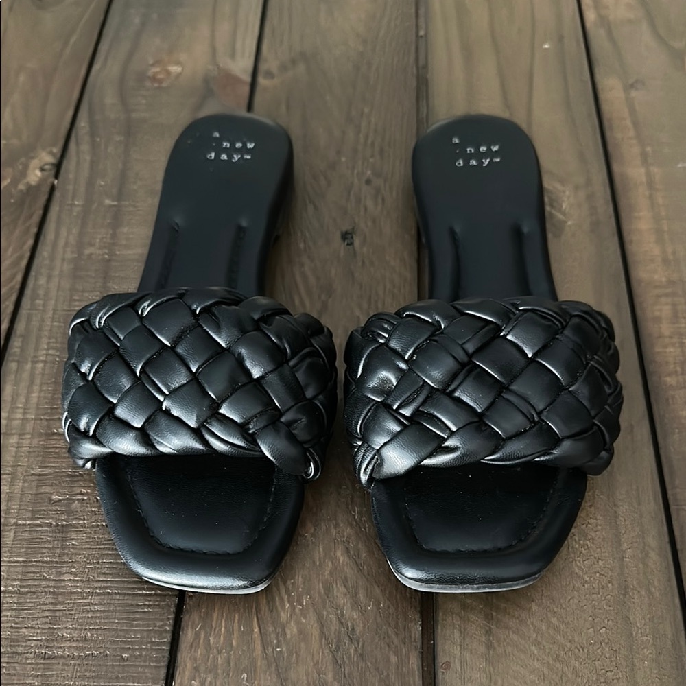 A New Day Black Quilted Slide Sandals
